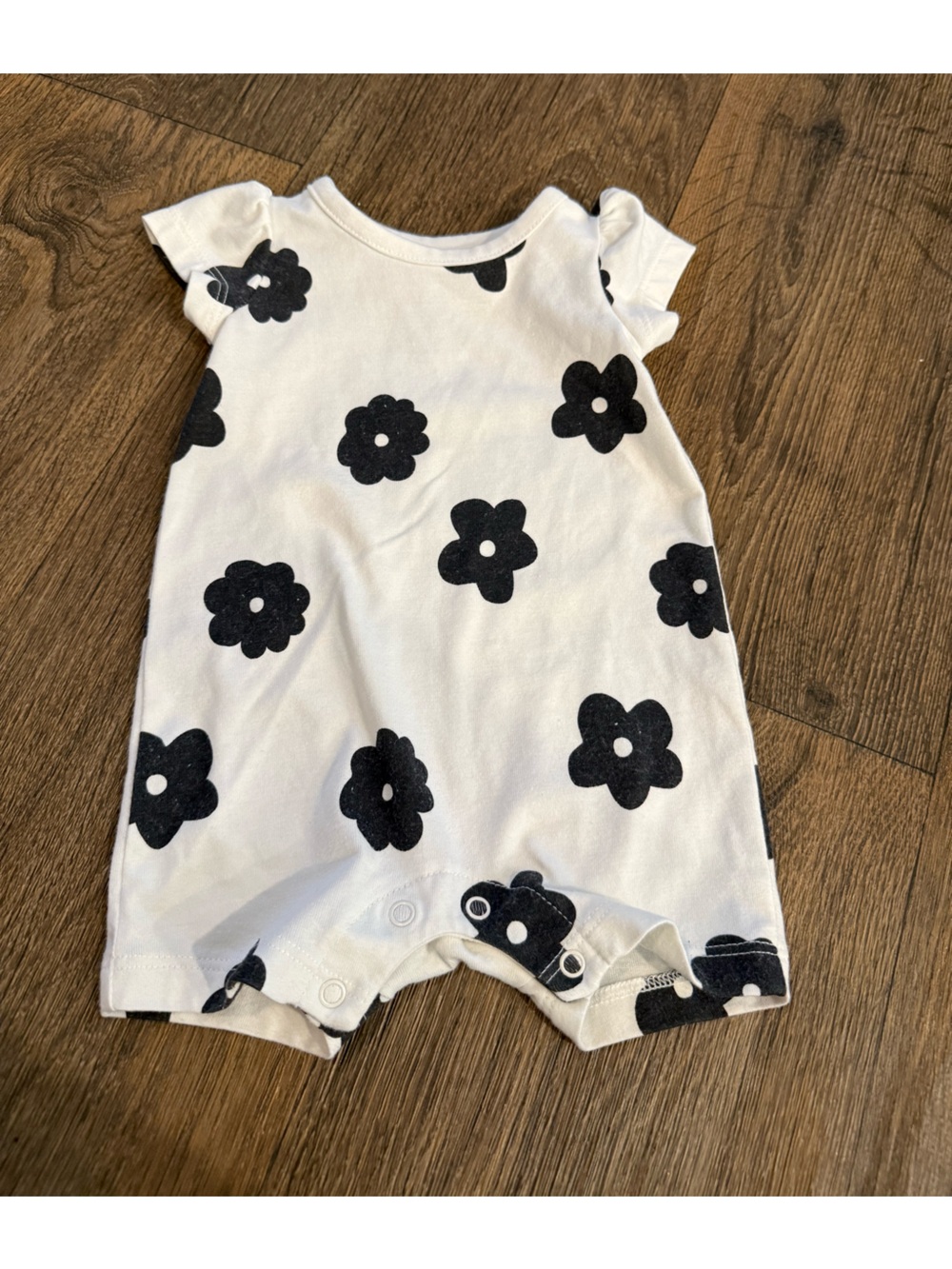 Cloud Island- Black/White Flower Romper- Newborn